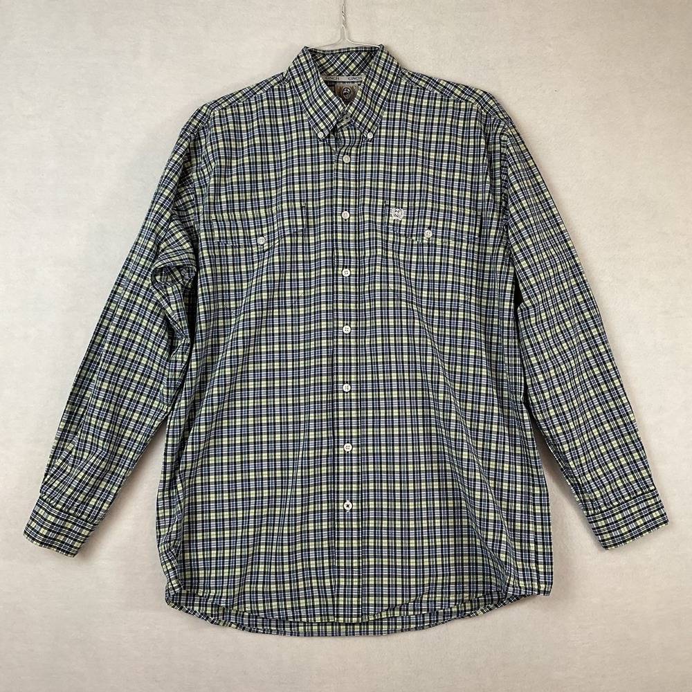 Cinch Shirt Mens M Blue Plaid Long Sleeve Button Up Down Cotton Cowboy Western